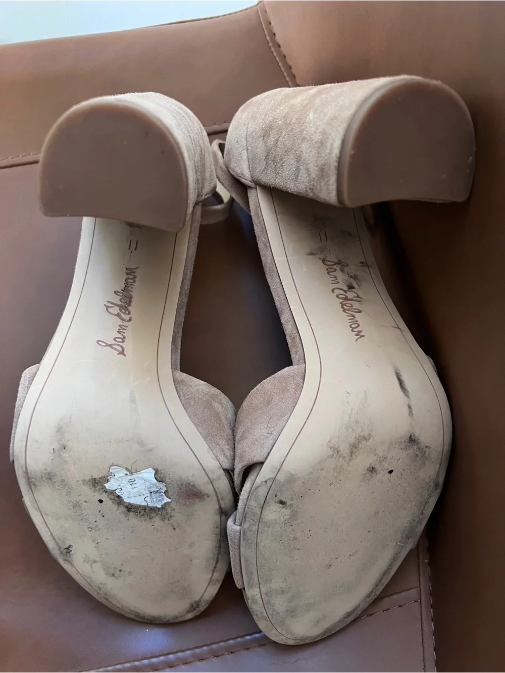 Sam Edelman Beige Suede Block Heel Sandals